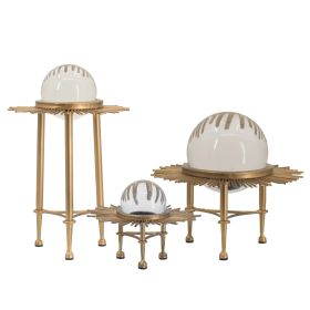 12, 9, 8 Inch Set of 3 Crystal Balls, Decorative Accent, Gold