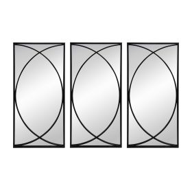 32 Inch 3 Piece Wall Mirror, Concentric Circles, Stylish Black Metal Frame