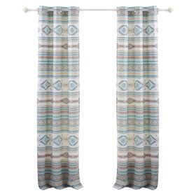 Kiev 84 Inch Window Curtains, Microfiber Blue Southwest Design, Grommets