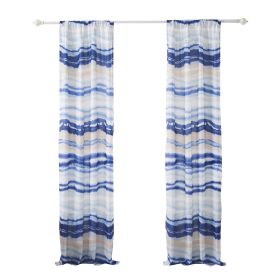 Oda 84 Inch Window Curtains, Microfiber Polyester, Blue Ocean Wave Print