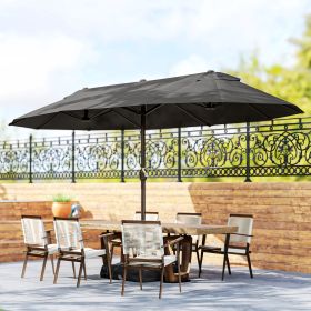 Patio Umbrella 15' Steel Rectangular Outdoor Double Sided Market with base, UV Sun Protection & Easy Crank for Deck Pool Patio Dark Gray