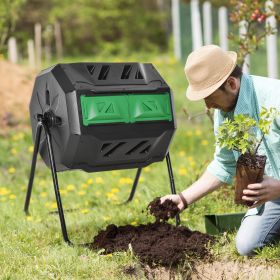 Tumbling Compost Bin Outdoor 360Â° Dual Chamber Rotating Composter 43 Gallon, Green