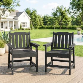 2 Piece All-Weather Patio Chairs, HDPE Patio Dining Chair Set, Heavy Duty Wood-Like Outdoor Furniture, Gray