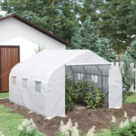 11.5 x10 x6.5 ft Walk-in Tunnel Greenhouse with Zippered Mesh Door and 8 Mesh Windows, Gardening Plant Hot House with Galvanized Steel Hoops, White