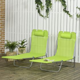 2 Piece Folding Chaise Lounge Chairs, Pool Sun Tanning Chairs with Reclining Back, Breathable Mesh Seat, Headrest, Green