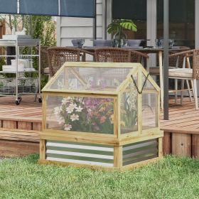 Raised Garden Flower Bed Kit with Greenhouse, Wooden Cold Frame Planter, 35.5" x 31.5" x 36", Natural