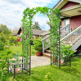 6.7' Steel Garden Arch Arbor with Scrollwork Hearts, Planter Boxes for Climbing Vines, Ceremony, Weddings, Dark Gray