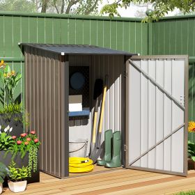 Outdoor 3.3' x 3.4' Lean-to Garden Storage Shed, Galvanized Steel Tool House with Lockable Door for Patio, Brown
