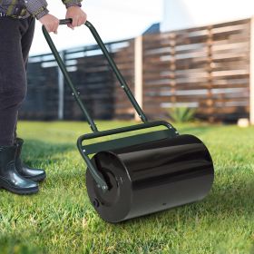 20-Inch Push/Tow Behind Lawn Roller Filled with 10 Gal Water or Sand for Flattening Sod in the Garden, Dark Green