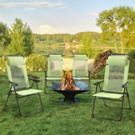 Set of 4 Folding Patio Chairs, Camping Chairs with Adjustable Sling Back, Removable Headrest, Armrest for Garden, Backyard, Lawn, Light Green