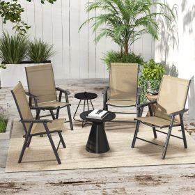 Set of 4 Outdoor Folding Chairs, Stackable Patio Dining Chairs with Armrests, Metal Frame, Light Mixed Brown