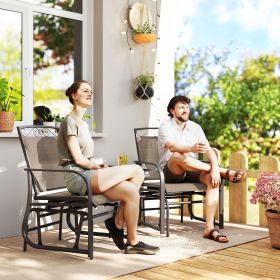 Outdoor Glider Chairs with Coffee Table, Patio 2-Seat Rocking Chair Swing with Breathable Sling for Backyard, Garden and Porch, Brown
