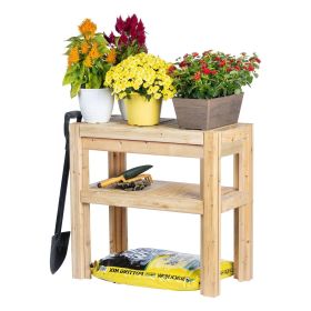 2 Tier Adjustable Cedar Wood Garden Storage Shelves - Made In USA
