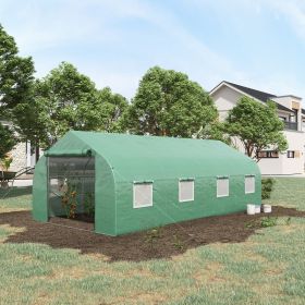 20 x10 x7 ft Walk-in Tunnel Greenhouse with Zippered Mesh Door and 8 Mesh Windows, Gardening Plant Hot House with Galvanized Steel Hoops, Green