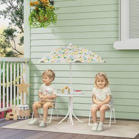 Kids Picnic Table and Chair Set, Outdoor Activity Table with Foldable Chairs, Removable Umbrella for Backyard, White