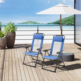 Folding Patio Dining Chairs Set of 2, Outdoor Deck Chair with Removable Headrest, Blue