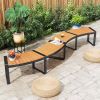 Outdoor Metal Frame Wood Slat Backless Garden Bench with Modern Arch Design