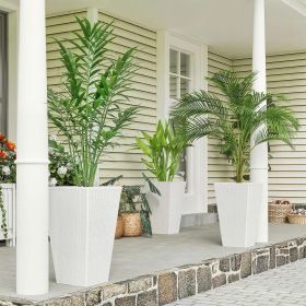 Tall Planters for Outdoor Plants Set of 3, 24 In Taper Planters with Drainage Holes, Rattan Decor Plant Pots, White