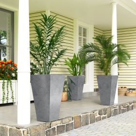 28" Tall Planters, Set of 3 Plastic Flower Pots with Marble Finish and Drainage Holes, Stackable Taper Planters, Gray