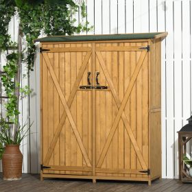 Outdoor Storage Cabinet Wooden Garden Shed Utility Tool Organizer with Waterproof Asphalt Rood, Lockable Doors, Natural