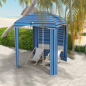 5.8' x 5.8' Cabana Umbrella for Travel, Walls, Vents, Ruffles, Carry Bag, Beach Umbrella, Blue Stripe