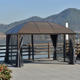 10' x 13' Hardtop Gazebo with Curtains, Netting, Pavilion with Steel Roof Ceiling Hook for Garden Patio, Gray
