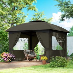 11' x 11' OutdoorÂ Gazebo,Â DoubleÂ Roof Patio Gazebo with Curtains, Church Windows, Galvanized Steel Frame, Dark Gray