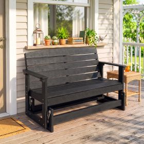 Patio Glider Bench w/ HDPE Slatted Double Rocking Chair, Black