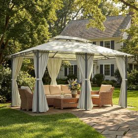 10' x 13' Patio Gazebo, Outdoor Gazebo Canopy Shelter with Curtains, Vented Roof, Steel Frame for Garden, Lawn, Backyard and Deck, Cream White