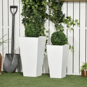 2-Pack Outdoor Planter Set, Flower Pots with Drainage Holes, Durable & Stackable Plant Pot, 22in & 18in, White