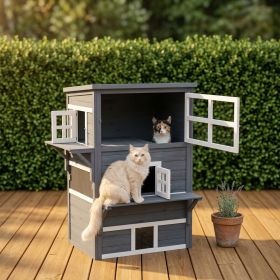 Cat House, Outdoor 3-Tier Kitty Shelter, Weather Resistant, w/ Escape Door