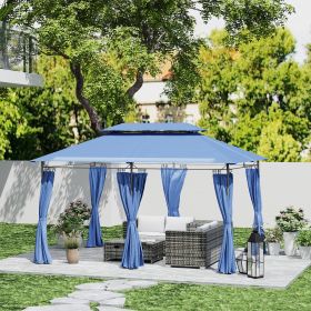 10'Â xÂ 13' Double Roof Patio Gazebo, Outdoor Gazebo with Curtains, for Garden, Lawn, Backyard and Deck, Dark Blue