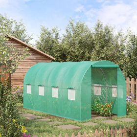 15' x 7' x 6.5' Walk-in Tunnel Hoop Greenhouse, Green House for Outside with PE Cover, Steel Frame, Green