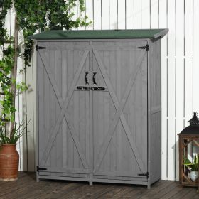 Outdoor Storage Cabinet Wooden Garden Shed Utility Tool Organizer with Waterproof Asphalt Rood, Lockable Doors, Gray