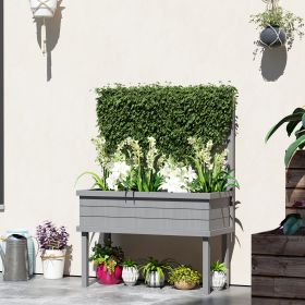 Elevated Wood Planter with Trellis for Climbing Plants, Raised Garden Bed with Legs and Drainage Holes, Gray