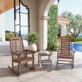 2 Pieces Outdoor Rocking Chairs, HDPE Patio Rockers with 28" High Back, Wide Armrests for Porch Backyard, Brown