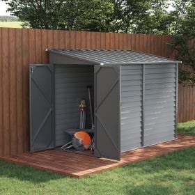 4.7' x 9' Outdoor Storage Shed, Lean to Metal Shed with Foundation Kit, Lockable Doors and Gloves for Patio, Lawn, Gray