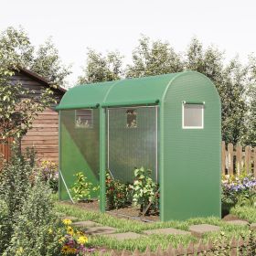 10' x 3' x 7' Walk-in Lean-to Greenhouse, Steel, 4 Zipper Roll-up Windows & 2 Doors, UV Protecting PE Cover, Green