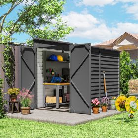 4.7' x 9' Outdoor Storage Shed, Lean to Metal Shed with Foundation Kit, Lockable Doors and Gloves for Patio, Lawn, Dark Gray