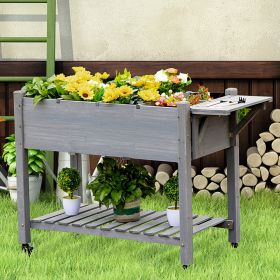 Raised Garden Bed Planter Box w/ 8 Grow Grids, Storage Shelf & Lockable Wheels