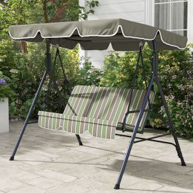 3-Seat Outdoor Patio Swing Chair w/ Cushion, Steel Frame Stand, Adjustable Tilt Canopy for Patio, Garden, Beige & Green