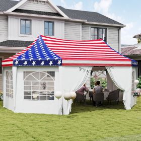 22.3 x 16.4 ft Heavy Duty Party Tent, Outdoot Canopy Tent with 2 Doors and 6 Windows, American Flag