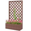 Outdoor Brown Wooden Raised Garden Bed Planter Box with Lattice Trellis