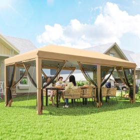 10' x 20' Pop Up Canopy Tent with Netting, Heavy Duty Instant Sun Shelter, Large Tents for Parties with Carry Bag, Beige
