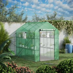7' x 5' x 6' Walk-in Greenhouse for Outdoors with Mesh Door and Windows, 18 Shelf Hot House with Trellis, Green