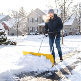 37-Inch Extra Wide Snow Shovel with Wheels, Heavy Duty Aluminum Snow Pusher with Ergonomic Adjustable Handle, Yellow