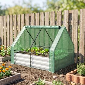 4 x 3ft Metal Planter Box with Mini Greenhouse, Galvanized Raised Garden Bed with Cover, Green and Gray
