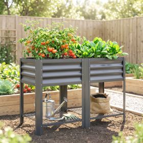 Raised Garden Bed Galvanized Steel, Elevated Planter Box with Storage Shelf, Bed Liner, 31.5" High, Dark Gray