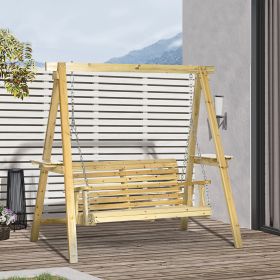 2-Seat orch Swing with Stand, Wooden Patio Swing Chair with Side Tables and Metal Chains, Outdoor Hanging Bench