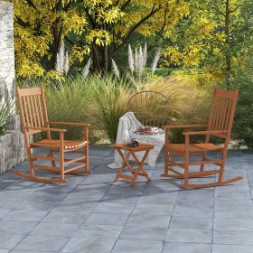 Wooden Rocking Chair Set, Curved Armrests, High Back, Slatted Top Table Outdoor Rocker Set, Teak